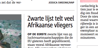 <br />
Zwarte lijst telt veel Afrikaanse vliegers